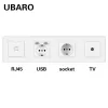 UBARO UE Padrão da parede Termo de vidro temperado RJ45 RJ11 TV TERMINAIS USB 5V 2A Plugs Home Outlet 250V 16a 344*86mm