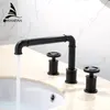 Robinets de bassin Retro Industrial Style Matte Black Color Robinets d'évier de salle de bain 3 trous à double poignée chaude et à eau froide robinet 20A10R