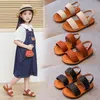 Zomer kleine meisjes sandalen comfortabel zacht bodem gebreide kinderen sandaaljongens kinderen schoenen plat strand sandalen zwart bruin beige