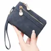 Vintage Small Double Folding Reißverschluss mit Handgelenksgurt kurzer Brieftasche, pu Leder tragbares Multi -Karten -Brieftasche, mit ID -Fenster W3JA#