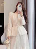 H Han Queen Herbstrockanzug Frauen elegante koreanische Schnürung Fashion Blazer Long Mesh Casual Evening Party 2 Piece Set 240319