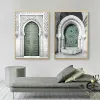 Caligrafia islamica Sabr Shukr Kalimah Grey Green Door Poster Canvas Dipinto Stampa Art Wall Immagini Soggiorno