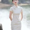 2023 Été huit bouton Industrie lourde Nouveau chinois Traditionnel Imprimé soviétique Qipao