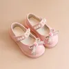 الأطفال أنيقة Bowknot Princess Shoes Pu Leather Sandals Kids Girls Girls Party Beaded Pearl Dance for 240329