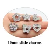 10 -stcs heldere strass schuifregelaars charme bloem kroon hart star vlinder fit 10 mm brede huisdier kraag diy ketting armband Key kettingen