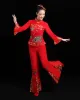 Rode Chinese stijl taille Drum Square Dans Vrouw Ancient Yangko Chinese kostuum Hanfu Kleding Volwassene elegante volksdans