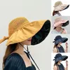 Brede rand hoeden pet zomer dames emmer hoed mode uv bescherming zachte holle gebreide zon opvouwbare sunhat grote run