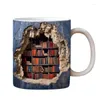 Mugs 3D Bookshelf Mug Creative Space Design Multi-Purpose Ceramic Book Club Cup Bookish Bookworm Gifts For Lovers