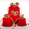 10 PCs Red Color Organza Bag Jewelry Saco de embalagens Festas de casamento Sacos de doces a favor de bolsas de presente de cordão