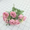 10 Cabeças Europeias Vintage Artificial Seda Tea Rose Flowers Bouquet Retro Fake Flower Wedding Home Party decoração DIY