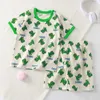 T-shirts zomer babymeisje jongen korte mouw kleding set katoenbloem t-shirts en shorts 2 stuks outfits kinderpyjama's huiskleding 240410