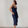 Veilleur pour femmes 2024 Summer Camisole Nightgowns Navy Blue Femmes Long Jupe Long Home Wear Pyjamas Robe décontractée