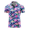 남성 레트로 짧은 슬리브 폴로 셔츠 3d 풀 프린트 꽃 T 셔츠 여름 캐주얼 대형 티 셔츠 탑 Blusa Masculina 240410