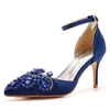 Strap Sandals Party Rhinestone Silk 7CM Cover Heel Buckle Strap Formal Dress Shoes For Women Navy Blue Dance Female Shoes 240329