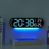 Large Digital LED Wall Clock with Atmosphere Light Color Changing Electronic Alarm Clock Temperature/Date/ Week Display