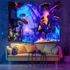 Fluorescent Mushroom Wall Hanging Tapestry Glows Under UV Light Psychedelic Tarot Home Decor Night Luminous Mandala Tapestry