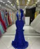 Party Dresses Royal Blue Halter Sexig Deep V Neck -paljetter Långa kristaller ärmlös sjöjungfruk Evening Prom Gowns Wedding Gäst slitage