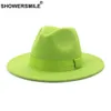 SHOWERSMILE Army Green Wool Felt Jazz Fedora Hats Men Women Wide Brim Sombrero British Style Trilby Formal Panama Cap Dress Hat 240410