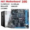 Cartes mères H61 jeu Motherboard 16 Go Microatx PC Computer Motherboard LGA1155 2 X DDR3 CPU 4 X SATA 2.0 REALTEK 10/100 MBPS LAN à bord