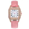 Montre-bracelets 2024 Square Luxury Diamond Femmes Watchs Set Cuir étanché