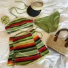 Koreanische Version von New Sweet and Spicy Girl Stricker kontrastierender Hals Split Badeanzug dreiteils Set Bikini Beach Urlaub GRW2