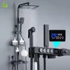 Zwart display thermostatische douchekraan set regenval badkuip kraan met badkamerplank waterstroom produceert elektriciteit