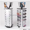 Organização de armazenamento de cozinha em pé 44 pares de óculos exibem suporte de suporte com espelho 360 ﾰ Óculos de sol dos óculos giratórios Drop DH3YH
