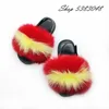 Cute Plush Furry Real Fox Fur Slides Kids Fur Slippers Children Rainbow Fur Sandals Girls Indoor Flat Toddler Fluffy Fur Slides