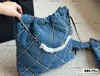Sacola, bolsa de designer, bolsa de ombro, bolsa de corrente de luxo, pele de cordeiro, 1: 1 qualidade, 22b de lixo de jeans saco de lixo