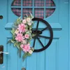 Dekorative Blumen rosa Kranztür simulierte grüne Pflanzen Dekor für Boho -Stil Hochzeit Valentinstag Zuhause