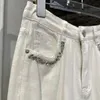 Jeans femminile perle bianche pesanti per donne 2024 primavera ed estate alta vita alta slitta elegante stradinestri da donna in denim pantaloni