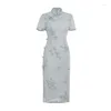 Roupas étnicas 2023 verão cinza y de comprimento médio Cheongsam moda simples moda retro diária de estilo chinês vestido de noite qipao grow dell dhl1n