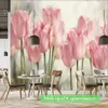 Aangepaste foto Wallpaper Handgeschilderde roze tulpen Bloemwandbedekking Muurschildering voor woonkamer Slaapkamer Achtergrond 3D Dining Kitchen