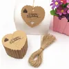 200Pcs/Lot DIY Heart Shaped Hanging Kraft Paper Tags Label Note Price Tags For Birthday Single Cake Boxes Ornament With Strings