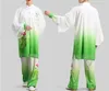 unisex 3pcs/set Tai chi uniforms taijiquan suits veil embroidery Lotus wushu martial arts clothing gradient green/pink