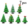 7pcsミニクリスマスランドスケープ飾りかわいいクリスマスツリーdiyミニガーデンフェスティバルホーム装飾