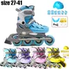 Skates à rouleaux en ligne Taille 27 28 29 30 Rouleau en ligne Sneakers pour adultes avec 4 roues chaussures de genou coude coussins casques enfants garçons filles extérieur y240410