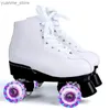 Inline Roller Skates White Black Leather Roller Skates Double Row Shoes Women Men Adult Two Line Skating Shoes with PU 4 Wheels Training Y240410