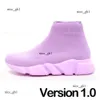 Designer Sock Shoes Män kvinnor Graffiti White Black Red Beige Pink Clear Sole Lace-Up Neon Yellow Socks Speed ​​Runner Trainers Flat Platform Sneakers Casual 36-45 654