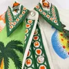 Women's dress linen laple neck long sleeve tropical printed shirt mini dress