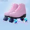 Inline Roller Skates 2023 Purple Blue Pink Leather Roller Skates Shoes Patines Sliding Double Row Quad Sneakers Training Row 4 Flash Skate Shoes Y240410