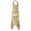 Abiti casual Boofeenaa Leopard Stampa di pesce senza schienale Long for Women Fashion 2024 Sexy Summer Party Dress Outfit C85-DD19