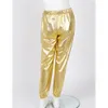 Мальчики девочки металлические блестящие брюки брюки для уличного танца хип -хоп джазовый сцену, детская танцевальная одежда серебряные глянцевые леггинсы