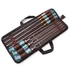 new 2024 7pcs/set Stainless Steel Barbecue Skewers Outdoor Portable BBQ Needle/Sticks Fork Set Wooden Handle Picnic Tools Stainless Steel