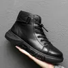 Casual Shoes 2024 Autumn Winter Fashion Men's Ankle Boots Pu Leather High Quality Bekväm svart plattform