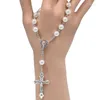Charm Bracelets 2PCS Pearls Bead Rosary Crucifix For Cross Pendant Catholic Party Favo