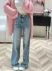 2024 Spring Channel New Classic Double Letter Design Flocking High midje Wide Ben Jeans Designer Women's Jeans Fashionable High-kvalitet Jeans 780