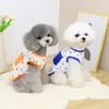 Hondenkleding Oranje blauwe kleuren Koel twee voet huisdierkleding voor 2024 lente en zomer est kleding starry sky pocket t-shirt honden