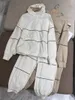 Mulheres 2pcs conjuntos de mola com capuz Brunello Suit de algodão damasco branco
