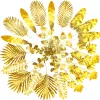 5Pcs Gold Artificial Palm Leaves Silk Eucalyptus Leaves Artificial Leaves For Table Decor Wedding Birthday Party Home Decoration